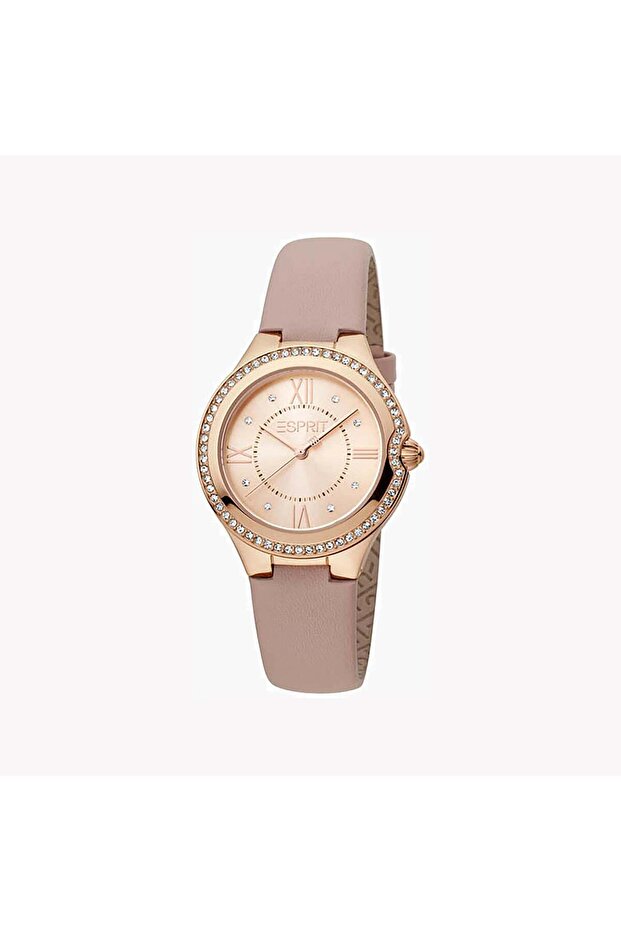 Women's Pink Leather Watch, Rose Gold Dial | Es1l181m0055