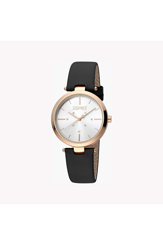 Women's Black Leather Watch, Silver Dial | Es1l198m0025