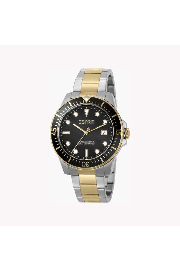 Men's Silver & Gold Stainless Steel Watch, Black Dial | Es1g156m0025