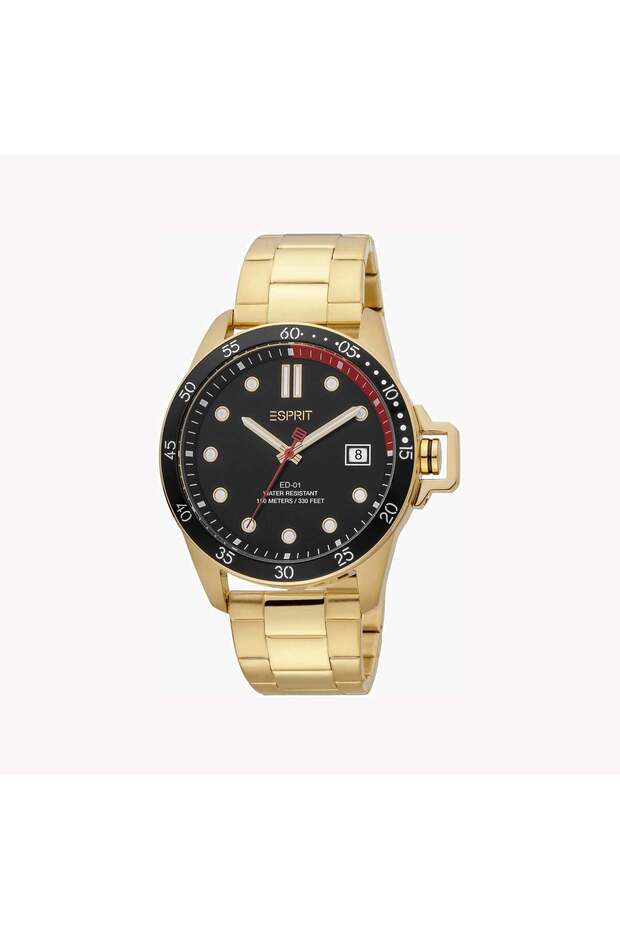 Men's Gold Stainless Steel Watch, Black Dial | Es1g090m0055