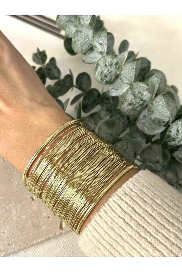 Gold Thick Handcuffs with Multiple Wire Details