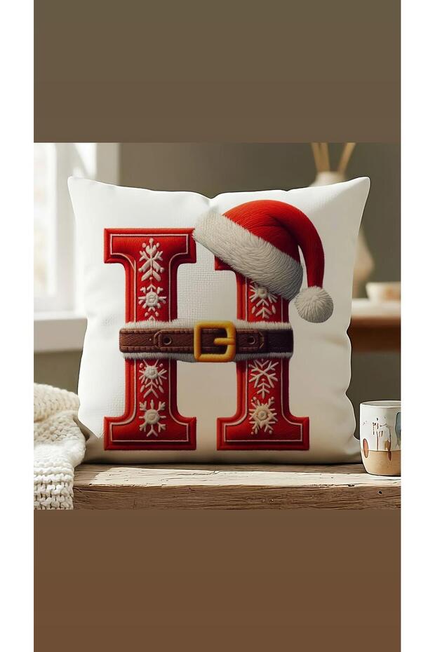 New Year Red Beret Belted Letter-H-Cushion-Cover