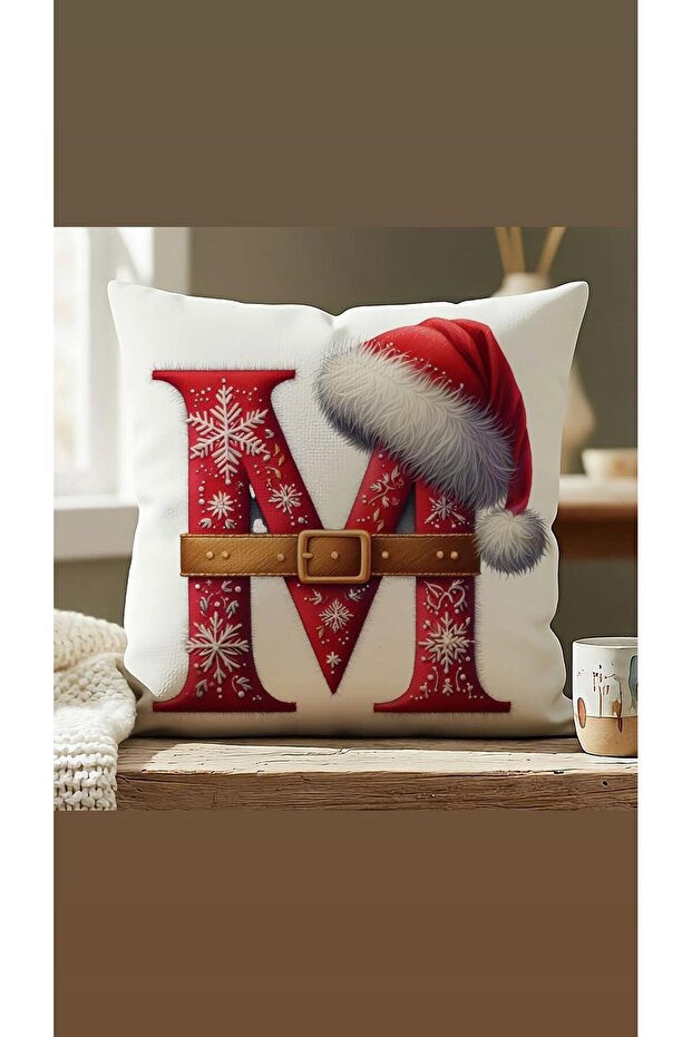 New Year Red Beret Belted Letter-M-Cushion-Cover