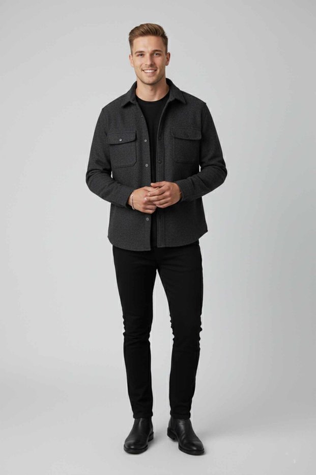 Men's Smoked Cashmere Jacket Coat – Relaxed Fit Jacket with Pockets and Snap Fasteners 2500559
