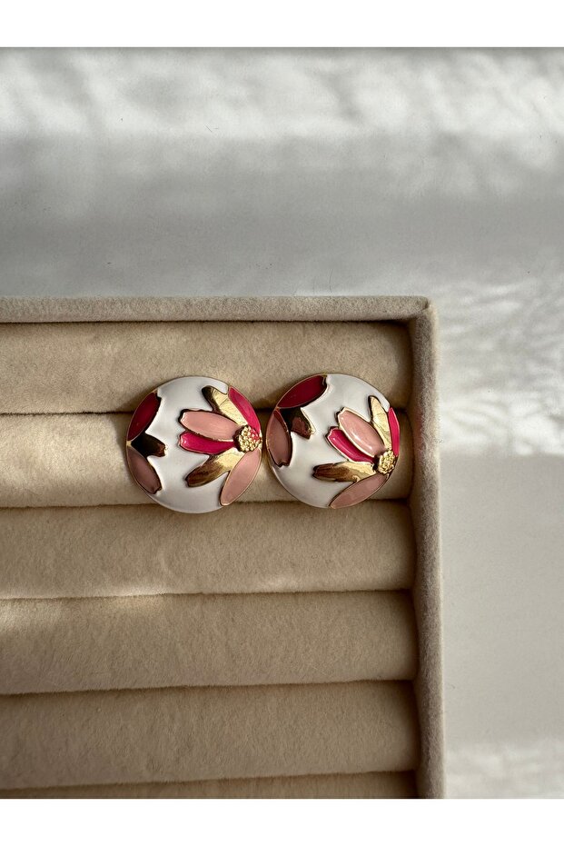 Flower Pattern Round Earrings - 2