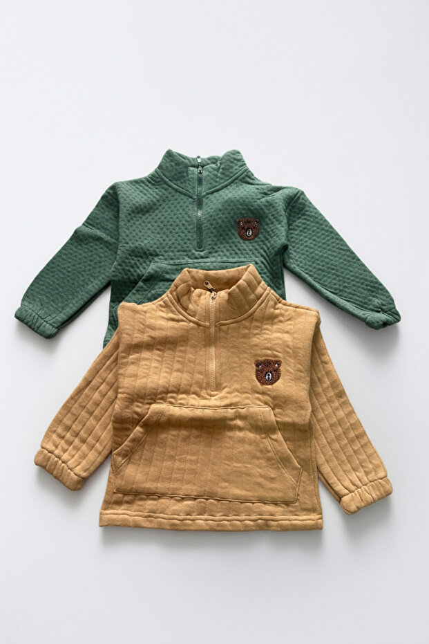 Unisex Children's Cotton Teddy Bear Embroidered Zippered Sweatshirt – Warm and Soft Fabric
