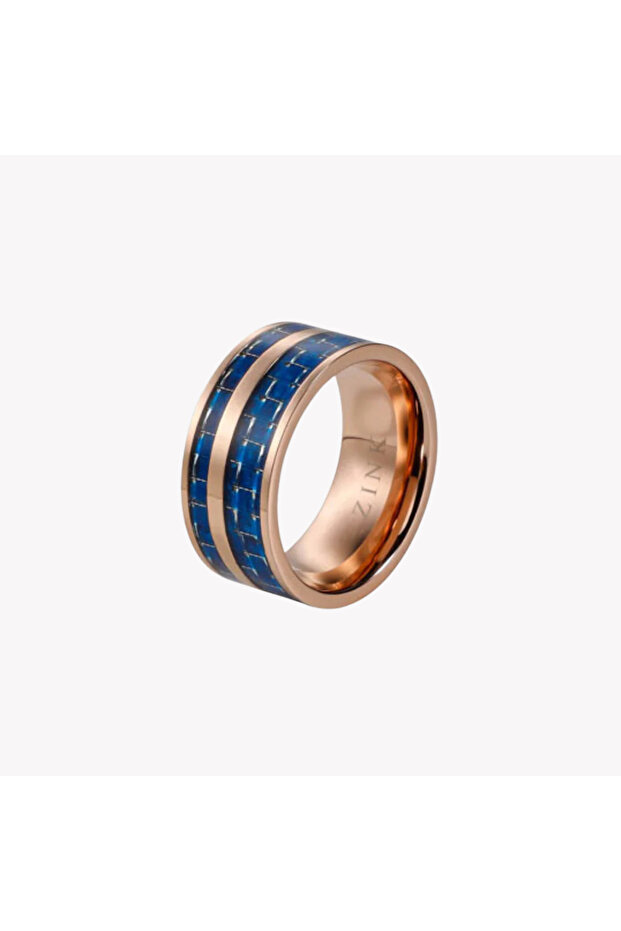 Men's Rose Gold & Blue Stainless Steel Ring