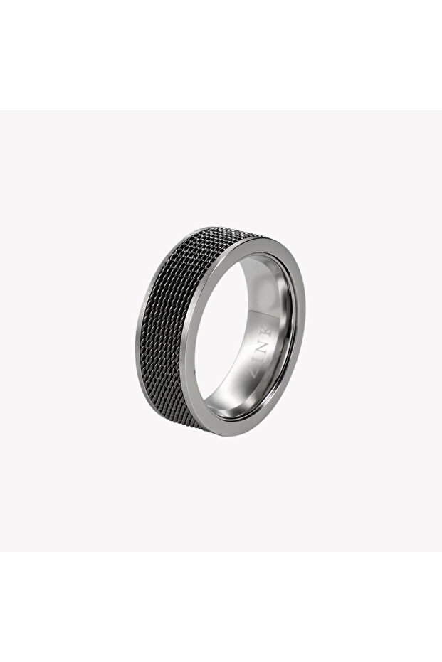 Men's Silver & Black Stainless Steel Ring | ZJRG006SPMG
