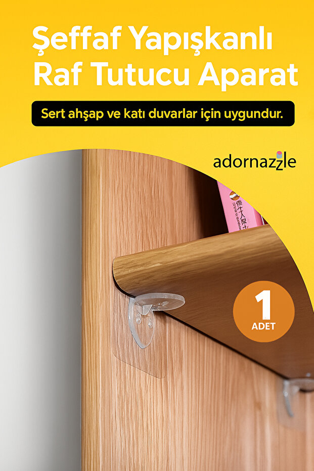 Şeffaf Yapışkanlı Raf Tutucu Aparat, Raf Sabitleme, Raf Tutucu 1 Adet - 1