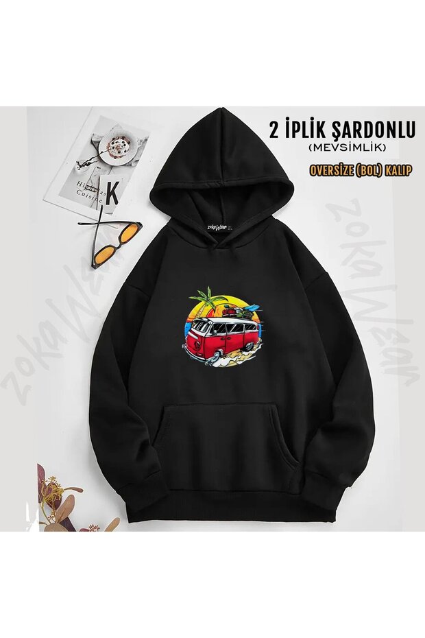 Unisex Summer Vosvos Holiday Printed Hooded Sweatshirt (2 Thread)