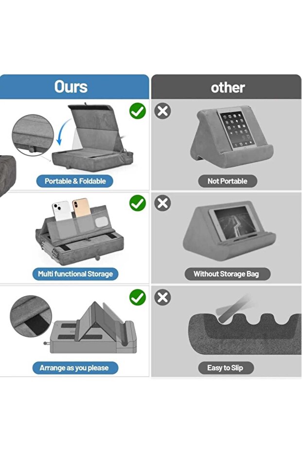 Tablet stand with foldable storage stand, adjustable angle, soft, GREY - 2