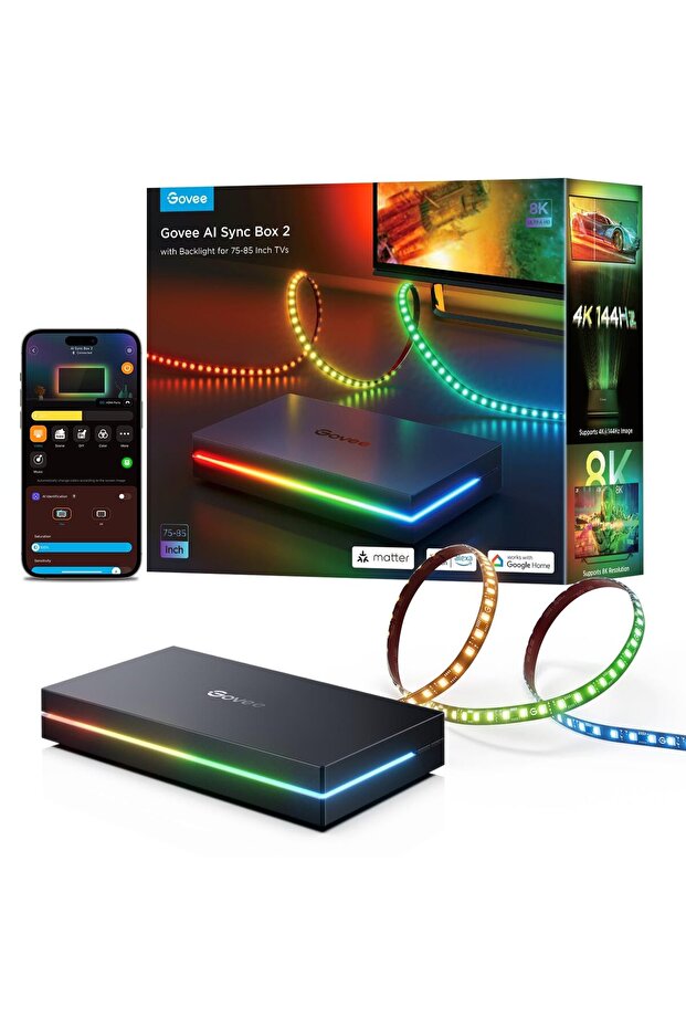 AI Sync Box 2 75-85 Inc TV Arkası LED Ambiyans Aydınlatma, Matter Destekli, Harici HDMI Cihazı Gereklidir