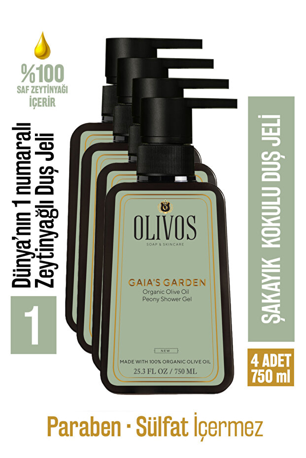 Gaia's Garden Peony Scented Shower Gel | Natural Olive Oil, Paraben-Free, Moisturizing 4X750 ml