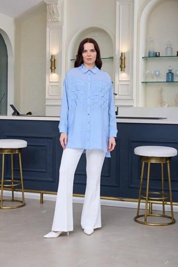 MARWA BY MOODBASİC ŞERİT GEÇİŞLİ İPEK CUPRA GÖMLEK - 1