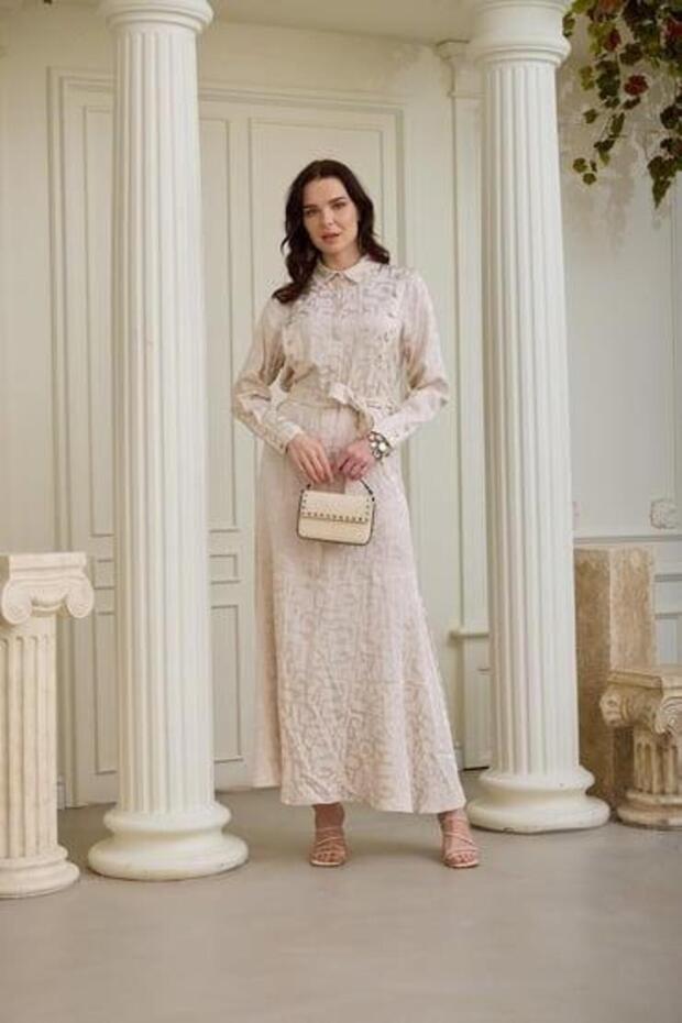 MERWE İPEK SATEN ELBİSE MA06.02 Bej - 4