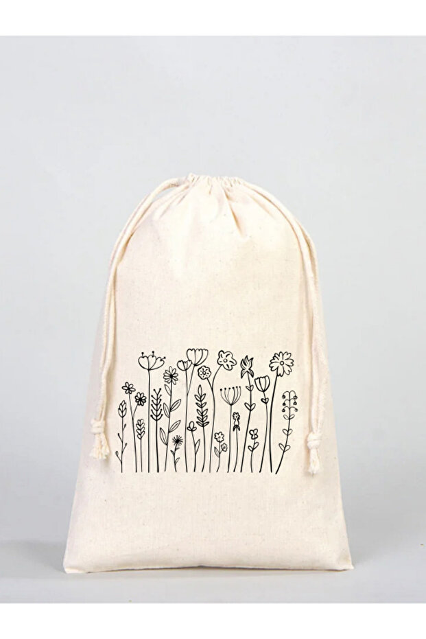 حقيبة قماشية متعددة الأغراض بحجم 20×30 سم مع نمط زهور وحبل للإغلاق - 1