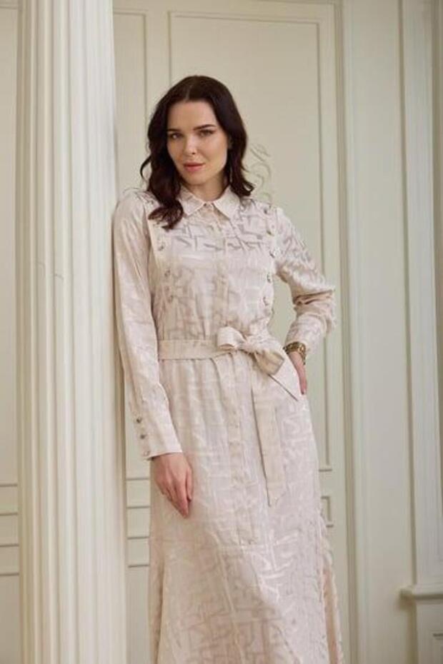 MERWE İPEK SATEN ELBİSE MA06.02 Bej - 3