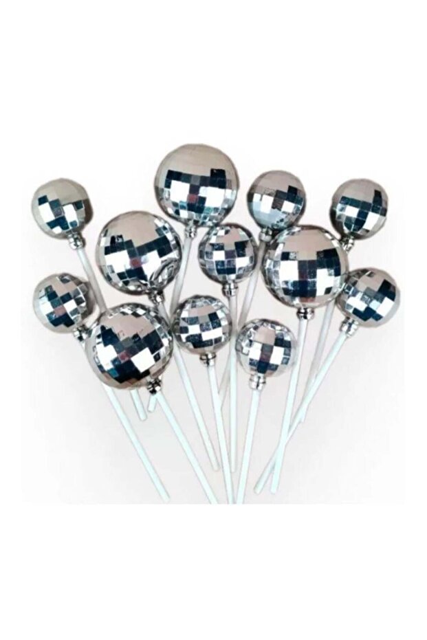 Ert-Top-106 Silver Stick Cake Top Decoration Balls 12 Pieces