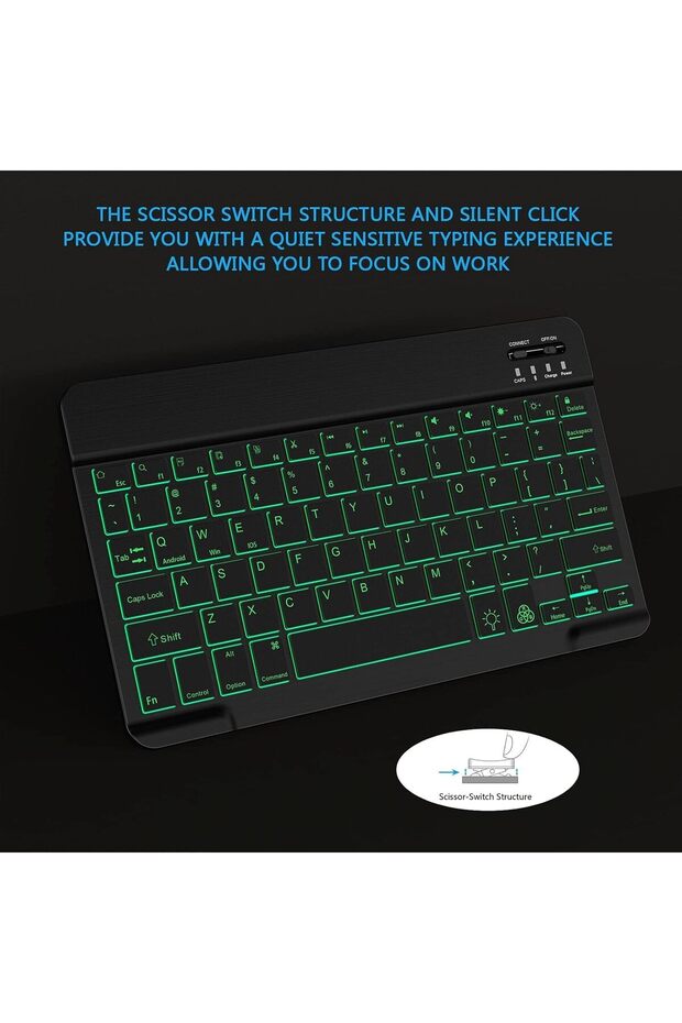 لوحة مفاتيح لاسلكية محمولة مزودة بإضاءة خلفية وبلوتوث للأجهزة اللوحية والهواتف الذكية - 5