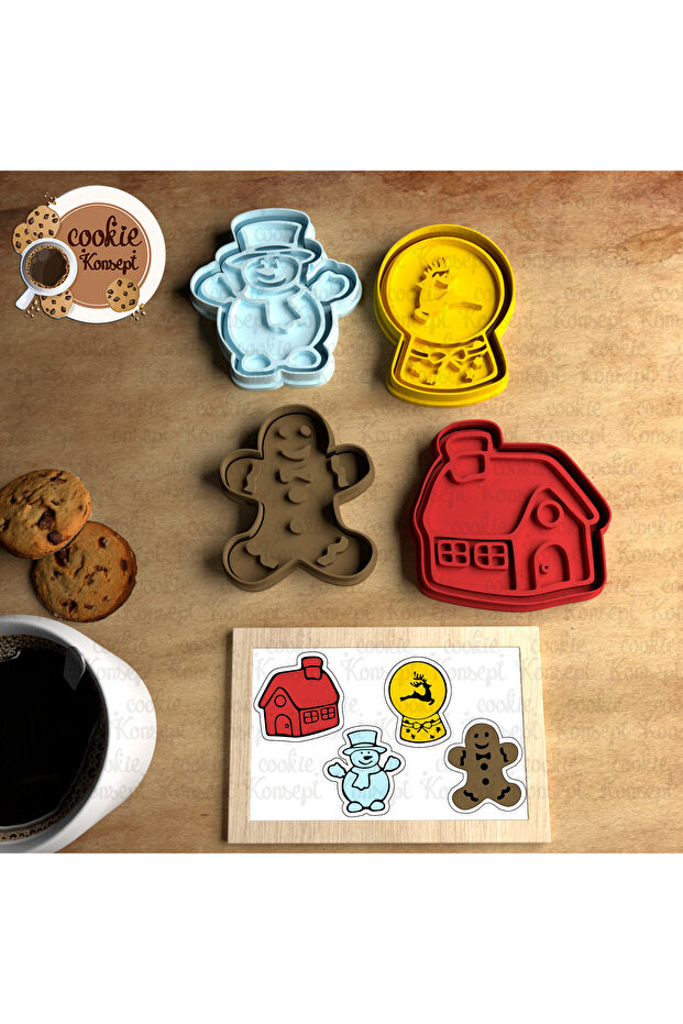Christmas Mold Set # 2 - Cookie, Dough, and Clay Compatible 4-Piece Cutter and Stamp Set