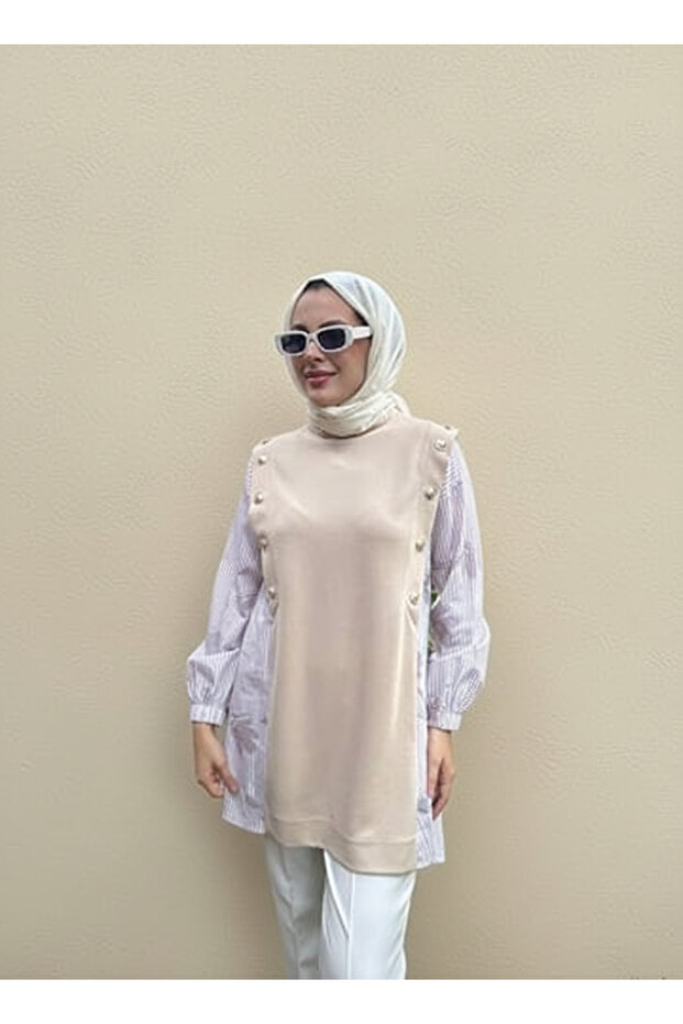 DÜĞMELİ SWEAT MB21.317 Bej - 2