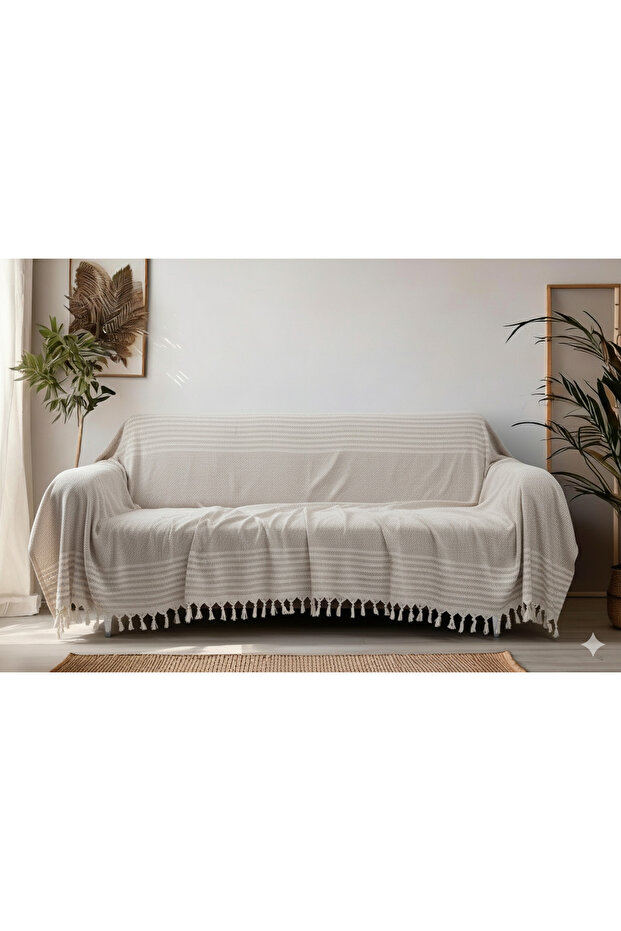 Beige Oversized Sofa Cover with Armrests 180X310Cm