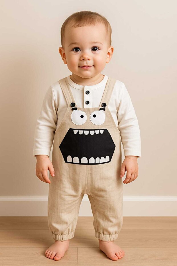 Baby Boy Long Sleeve T-Shirt and Patterned Salopet Set