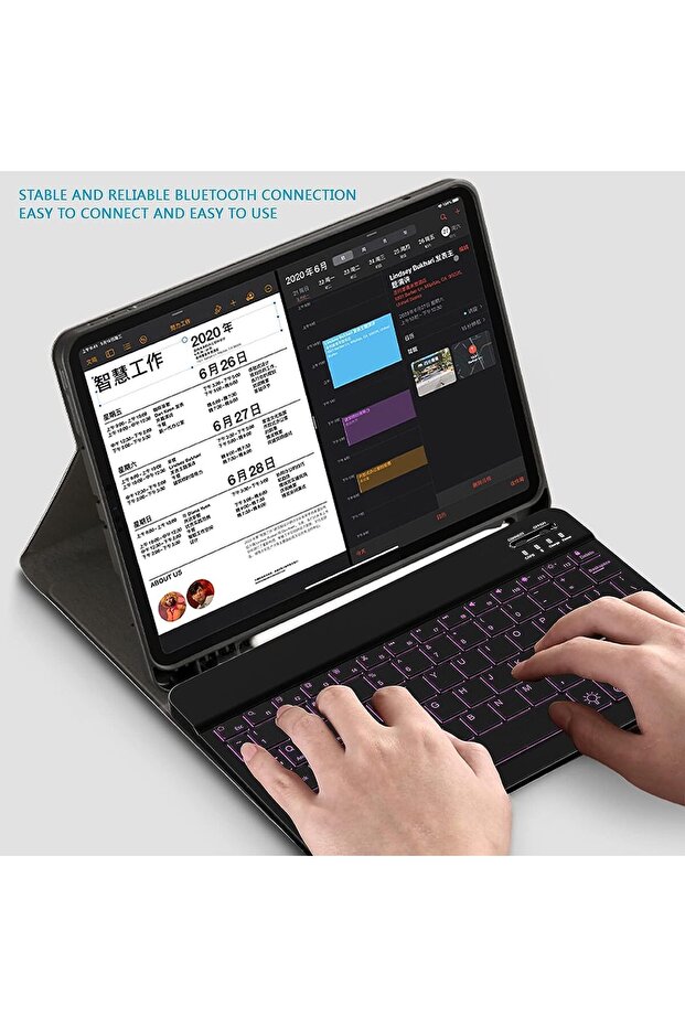 لوحة مفاتيح لاسلكية محمولة مزودة بإضاءة خلفية وبلوتوث للأجهزة اللوحية والهواتف الذكية - 4