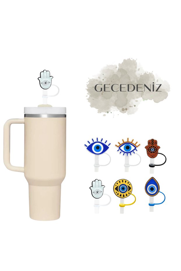 Thermos Compatible Straw Stopper El Nazar White