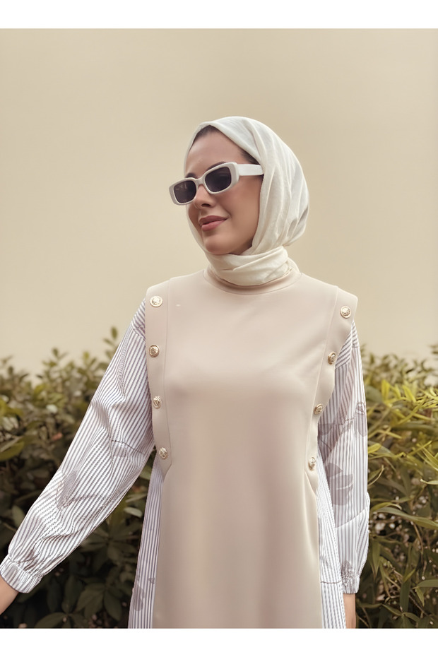 DÜĞMELİ SWEAT MB21.317 Bej - 1