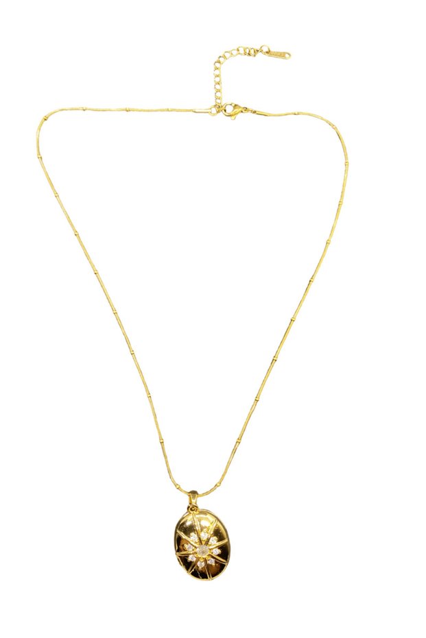 Gold Color Shiny and Stylish Stone 316L Steel Vip Pop-Up Star Model Women's Necklace - Eye-Catching Design