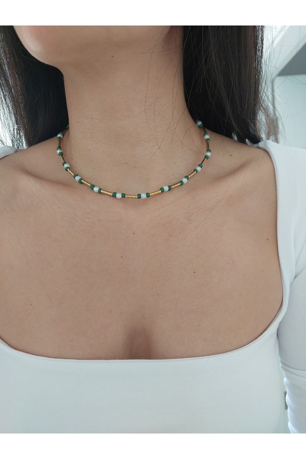 Pearl Detailed Gold Pipe Necklace