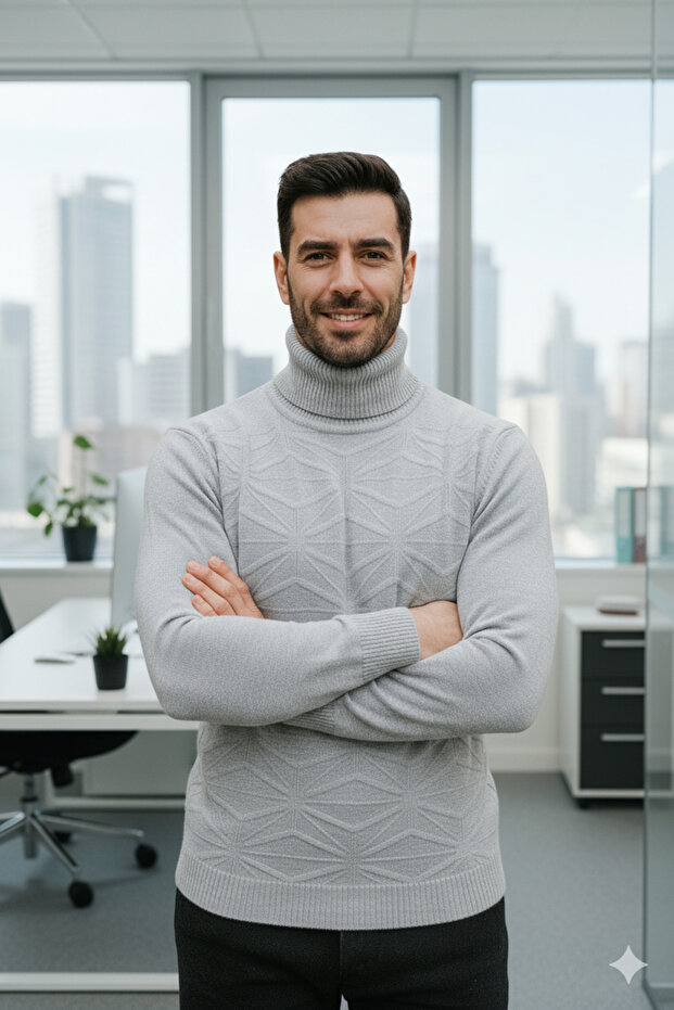 Men's Patterned Full-Neck Knitwear Sweater - Stylish and Winter-Friendly Model with Fishmouth Collar