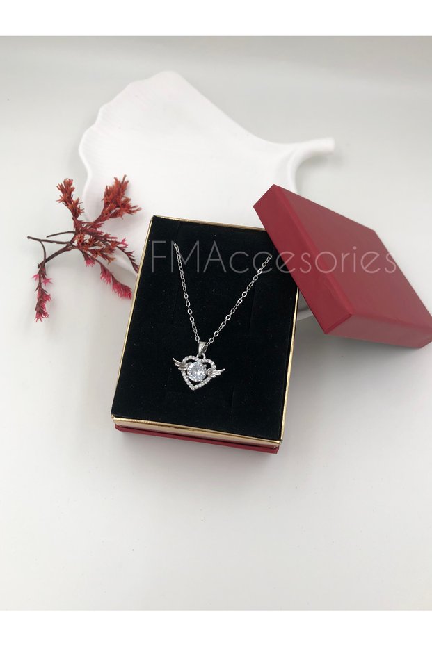 Steel Women Necklace Stainless Silver Color Angel Wing 45 cm Antiallergic with Gift Box