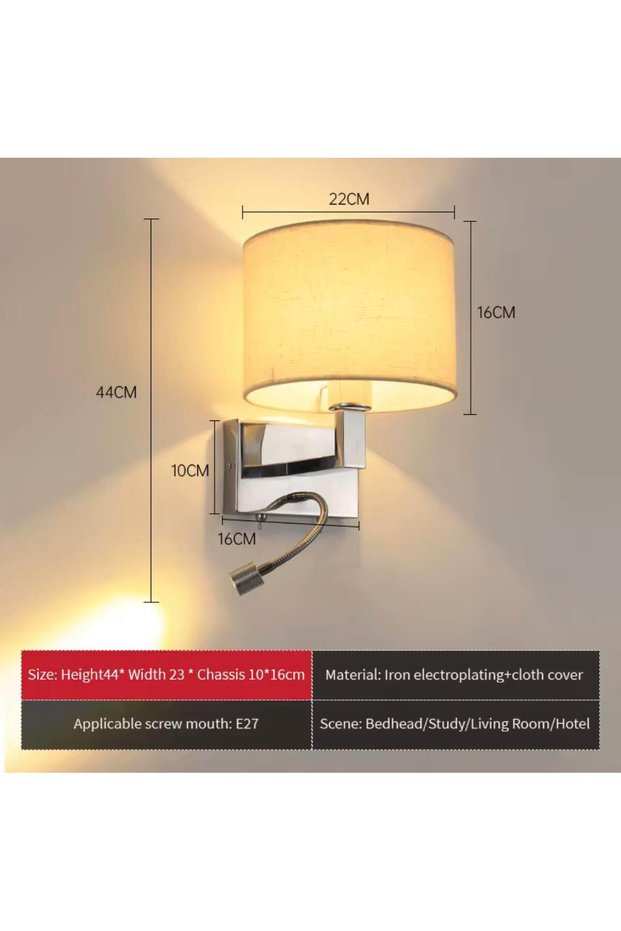 Hotel Type Wall Sconce Led Reading Arm Fabric Lampshade Modern Wall Lamp – 4 Color Options
