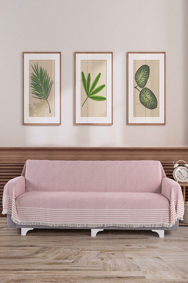Cotton 310 cm Sofa Cover for Armrests, Sofa Bed Cover with Fringe on the Front, Multi-Purpose Non-Slip