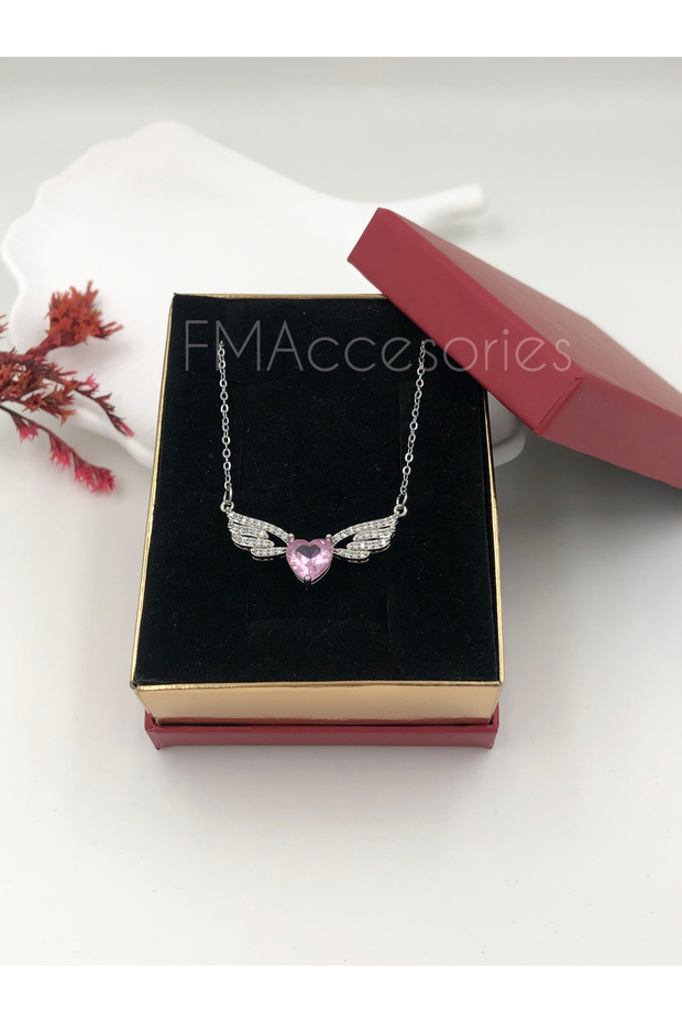 Steel Women Necklace Stainless Silver Color Angel Wing 45 cm Antiallergic with Gift Box