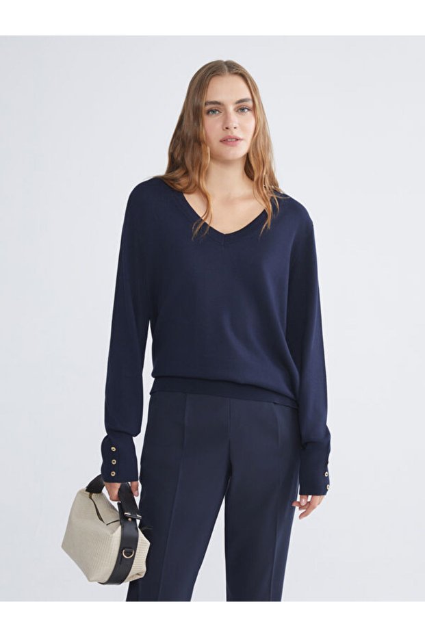 V-Neck Women's Knitwear Sweater
