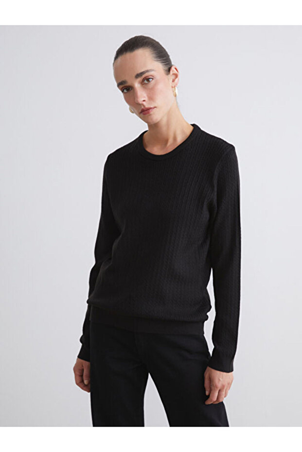 Crew Neck Self-Patterned Women's Knitwear Sweater