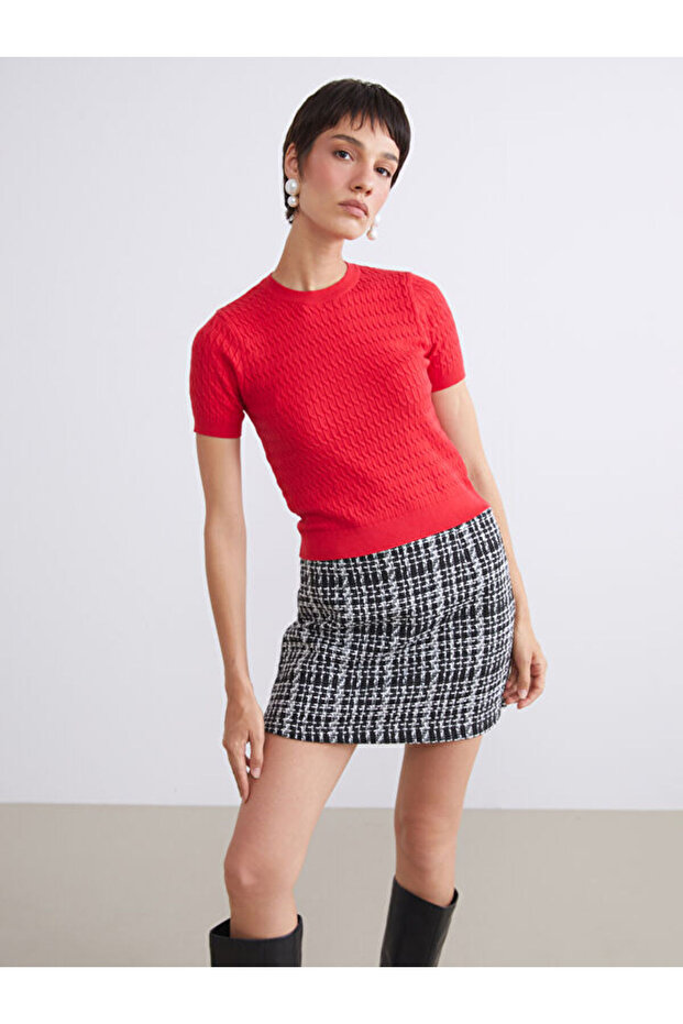 Crew Neck Self Patterned Women's Knitwear Sweater