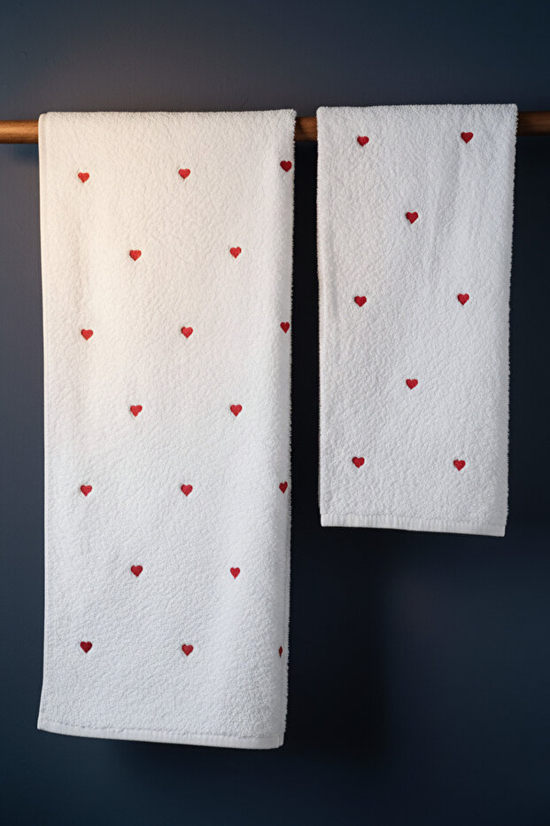 Red Heart Bath Towel Set Turkish Bath Set 50X90 - 70X140 cm
