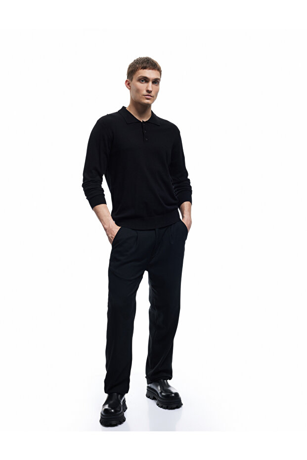 Long Sleeve Buttoned Polo Neck Knitwear Sweater