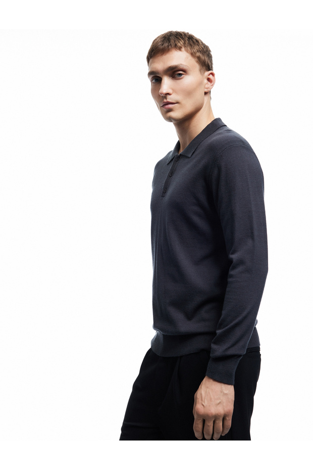 Long Sleeve Buttoned Polo Neck Knitwear Sweater
