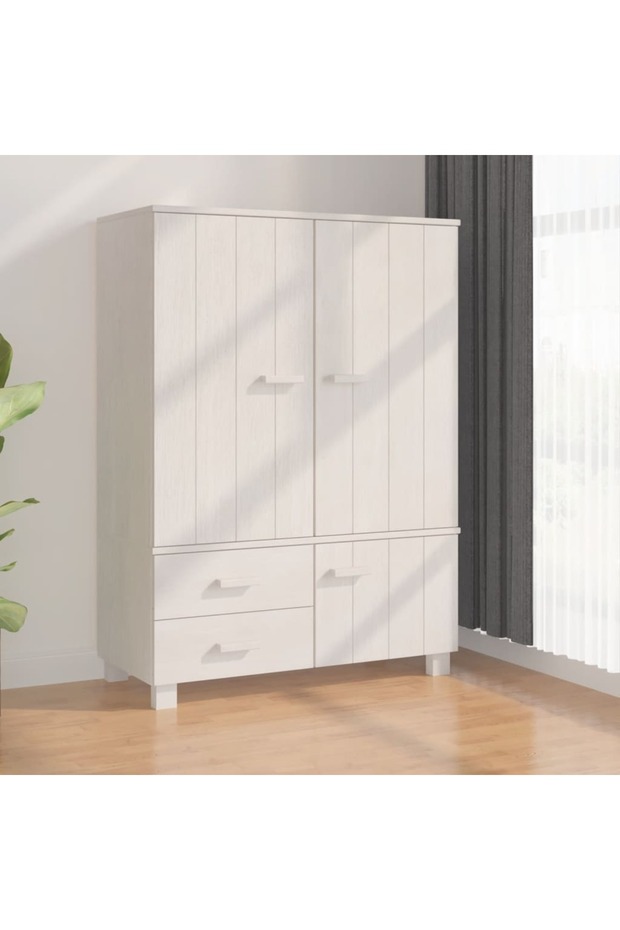 Wardrobe HAMAR White 99x45x137 cm Solid Wood Pine
