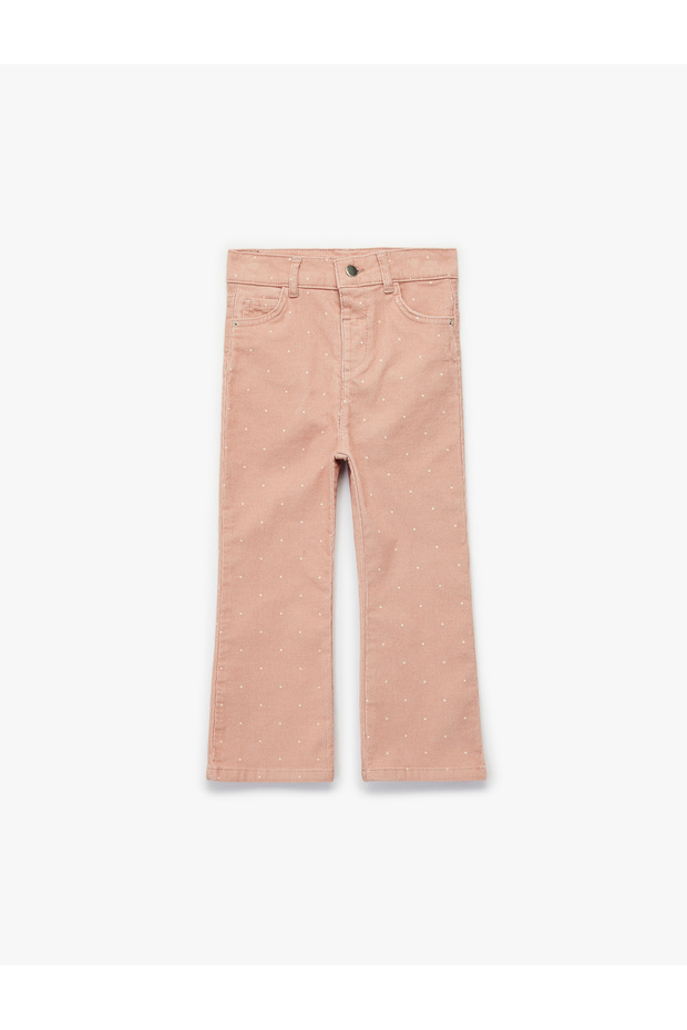Polka Dot Detailed Pocketed Cotton Flared Pants