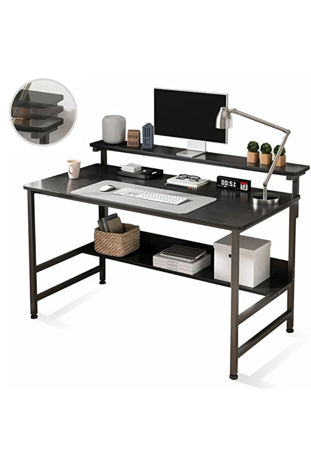 Study Desk with Bookshelf,Computer Table with Under-Desk Storage,Black - 5