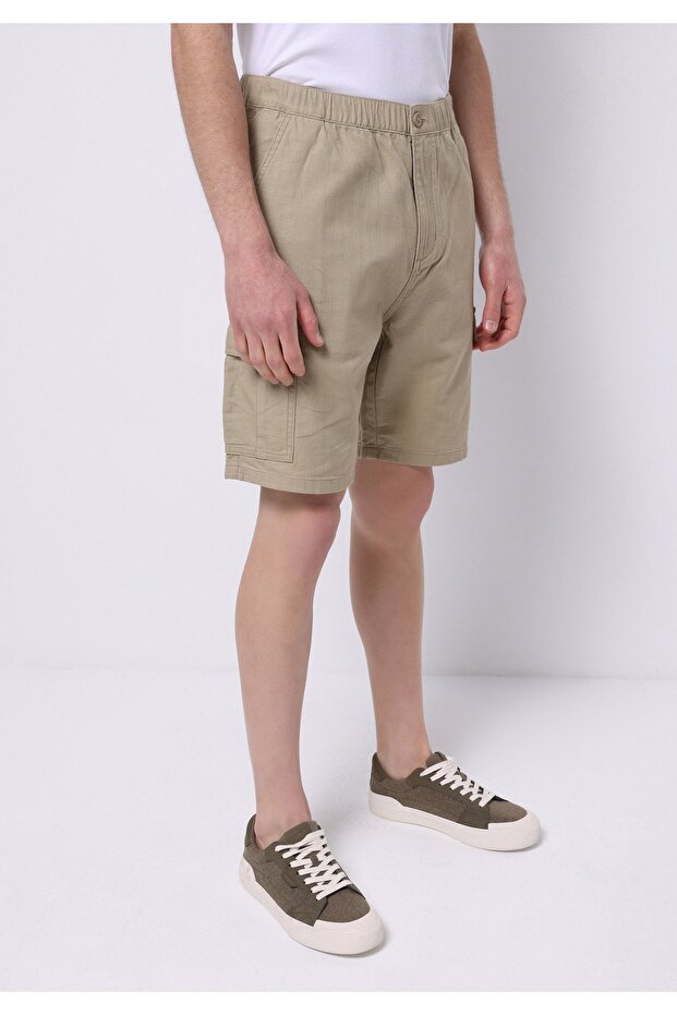 Regular Fit Orta Bel Düz Erkek Bej Şort - 4