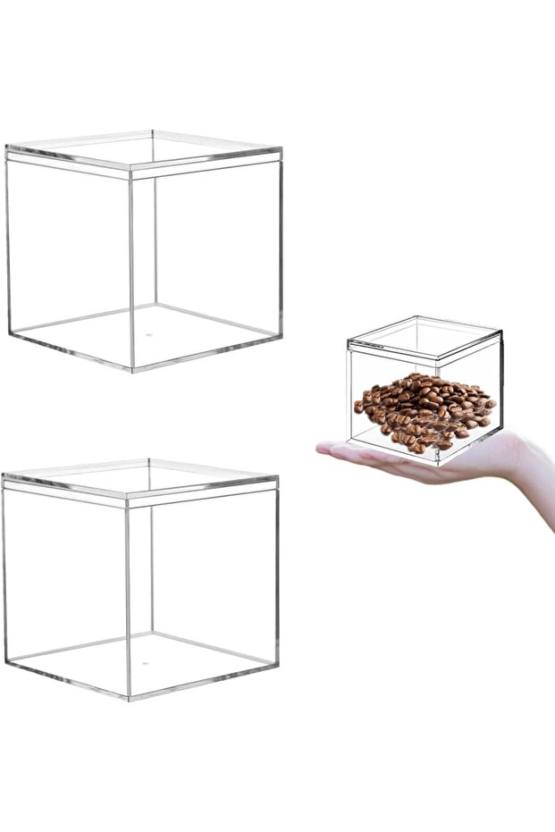 عبوة من 2 صندوق تخزين أكريليك شفاف (3.3 × 3.3 × 3.3 بوصة) مكعب صغير مع أغطية