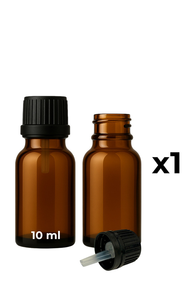 10ml Amber Glass Serum Bottle + Black Inner Dropper Cap