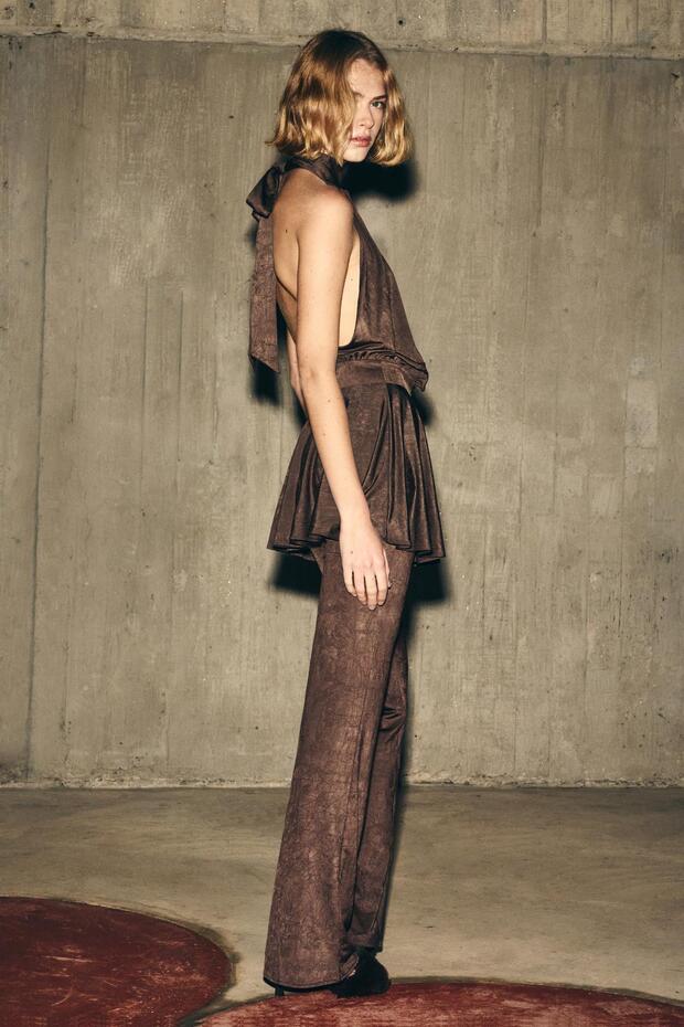 Kahverengi kısa halter elbise - 1